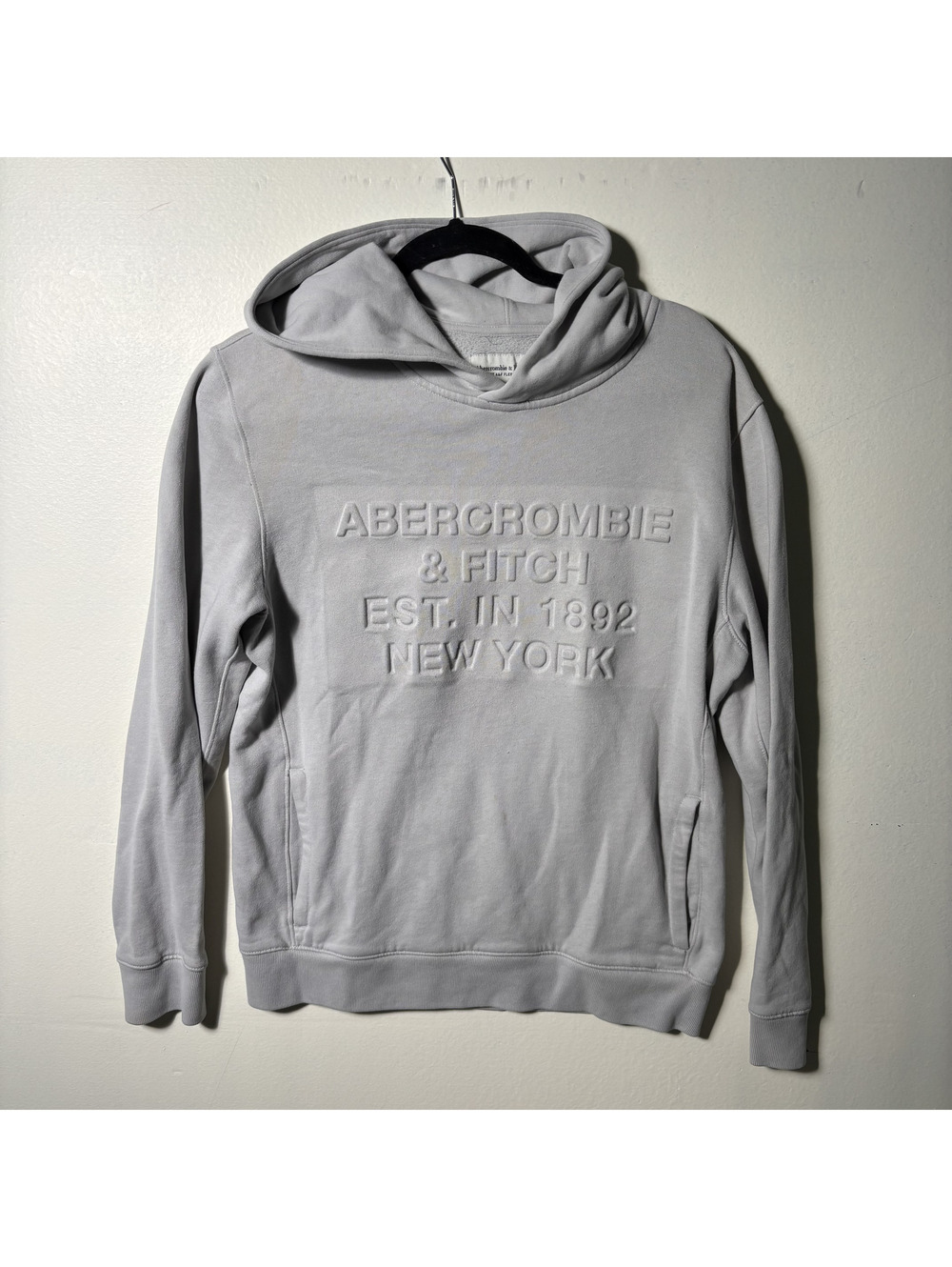 Abercrombie & Fitch Embossed Logo Hoodie Gray Small Y2K